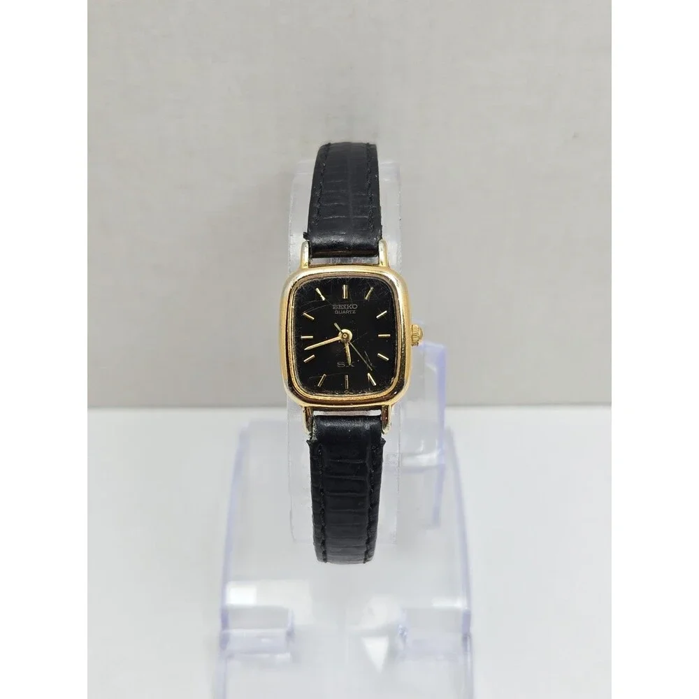 Vintage Seiko SX Tank Watch Womens Black Dial Gold Tone Japan Quartz New Battery